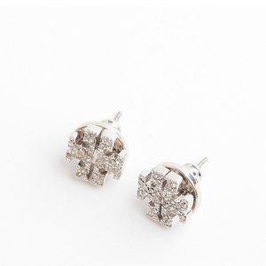 Tory Burch Crystal logo studs -SILVER